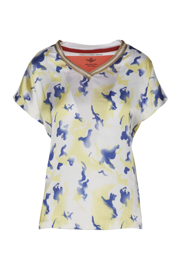 t-shirt blanc indigo motif militaire