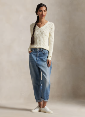 Pull col V en coton brodé Beige – Ralph Lauren