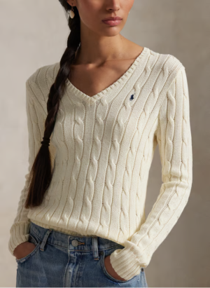 Pull col V en coton brodé Beige – Ralph Lauren