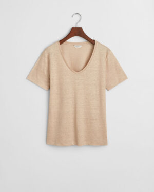T-shirt col V en lin Sand – Gant