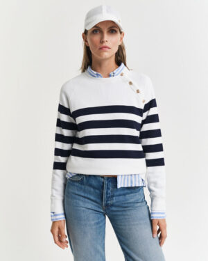 Sweat-shirt col rond à rayures avec boutons dorés – Gant