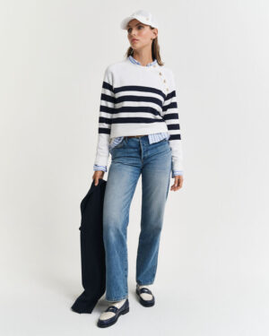 Sweat-shirt col rond à rayures avec boutons dorés – Gant