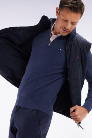 Pull col camionneur en coton nid d’abeille marine coupe droite – Eden Park