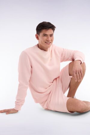 Sweatshirt surteint à col rond en molleton coton rose pâle coupe décontractée – Eden Park