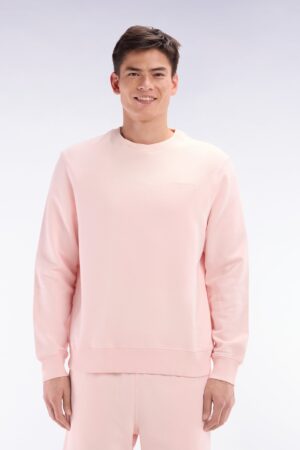 Sweatshirt surteint à col rond en molleton coton rose pâle coupe décontractée – Eden Park