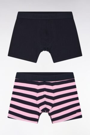 Lot de deux boxers unis et cerclés en jersey de coton stretch marine et rose – Eden Park