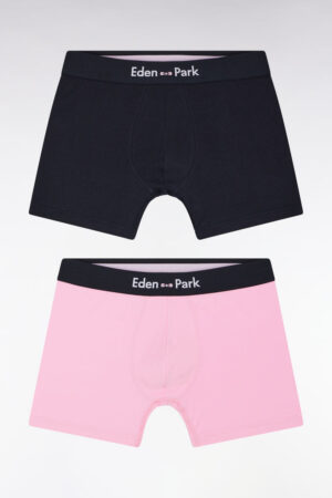 Lot de trois boxers en jersey de coton unis noir, marine et rose – Eden Park