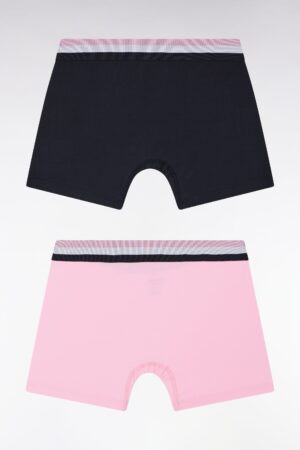 Lot de deux boxers en jersey de coton stretch unis à ceinture élastique tricolore marine et rose – Eden Park