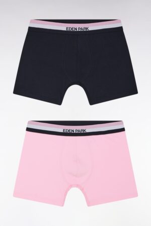 Lot de deux boxers en jersey de coton stretch unis à ceinture élastique tricolore marine et rose – Eden Park