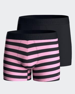 Lot de deux boxers unis et cerclés en jersey de coton stretch marine et rose – Eden Park