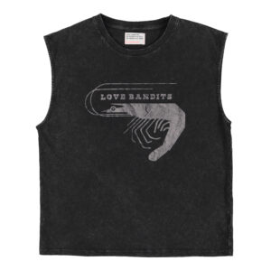 T-shirt sans manches col rond Lavé noir imprimé « love bandit » – Sisters Department