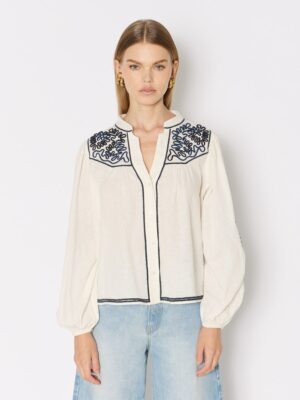 CORFU Chemise blanche manches bouffantes avec broderies – Berenice
