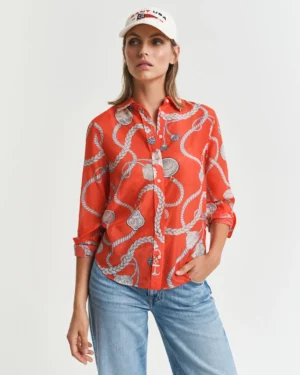Chemise en coton et soie à imprimé voile, coupe classique Gant