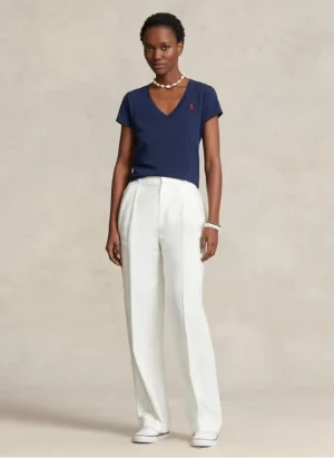 T-shirt col V en coton brodé Bleu – Ralph Lauren