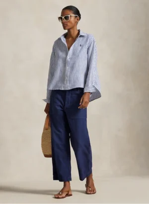 Chemise ample col classique en lin imprimé Blanc – Ralph Lauren