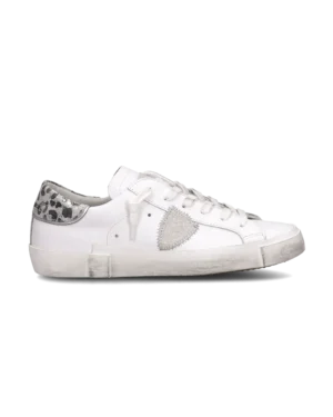 Baskets Prsx Femme, Blanc et Argenté – Philippe Model