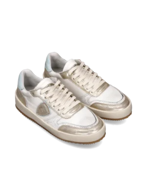 Baskets Nice Femme, Blanc et Vert D’Eau – Philippe Model