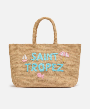 Sac de plage en raphia beige avec pochette en coton – MC2