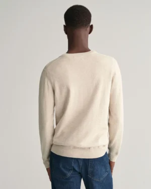 Pull Men Cotton V-Neck Light Beige Melange – Gant