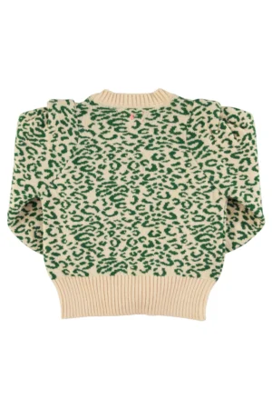 Pull doux en maille Écru et vert avec imprimé animal – Sisters Department