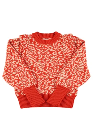 Pull doux en maille Rouge et écru à imprimé animal – Sisters Department