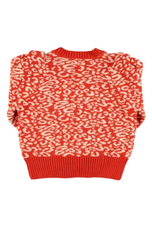 Pull doux en maille Rouge et écru à imprimé animal – Sisters Department