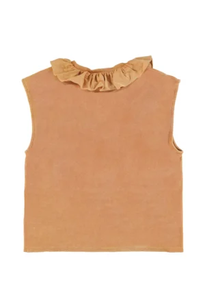 T-shirt sans manches à col Claudine | Marron avec imprimé « pizza » – Sisters Department