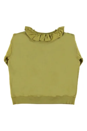 Sweat-shirt col Claudine Vert kaki avec imprimé « cheesy saucy crispy » – Sisters Department