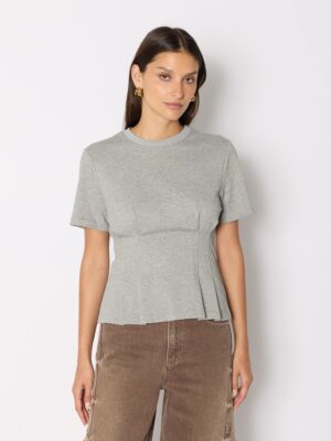 TEDWINA T-shirt cintré gris à la taille col rond manches courtes – Berenice
