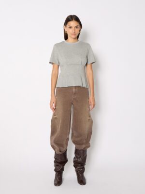 TEDWINA T-shirt cintré gris à la taille col rond manches courtes – Berenice