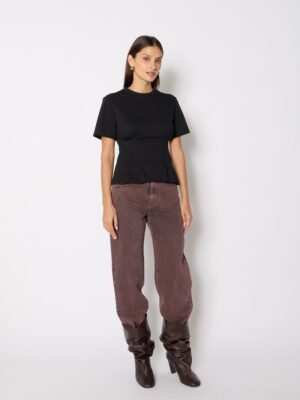 TEDWINA T-shirt cintré noir à la taille col rond manches courtes – Berenice
