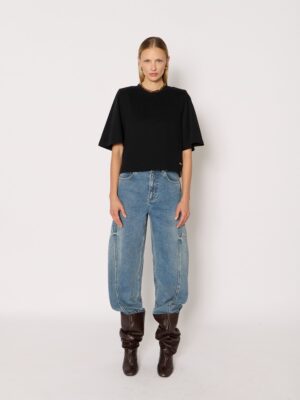 TEEPAD T-shirt oversize noir à épaulettes – Berenice