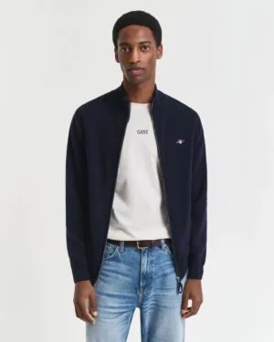 Cardigan zippé en laine d’agneau ultra-fine – Gant