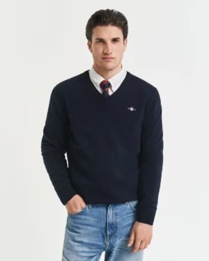 Pull col V en laine d’agneau ultrafine – Gant